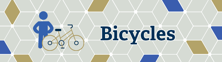 Icon of a person with a bike. The text Bicycles.