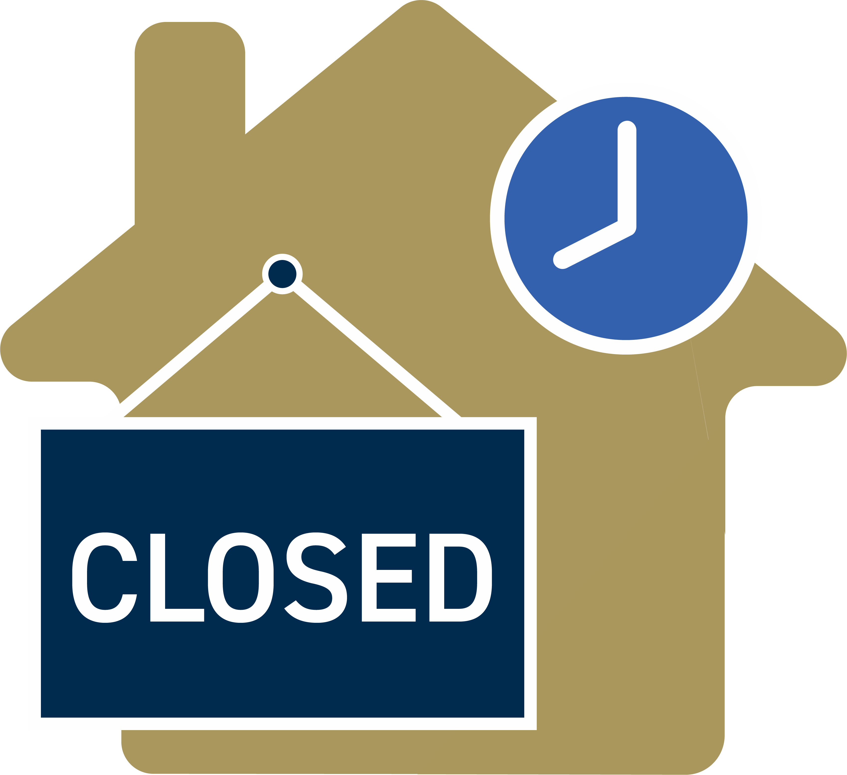 Icon of a house with a clock and a sign that reads "Closed"