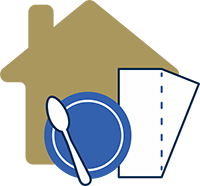 Icon representing a house, a plate and paper towel.
