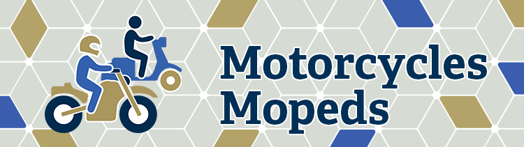 Icon of people on a motorcycle and moped. Text: Motorcycles - Mopeds