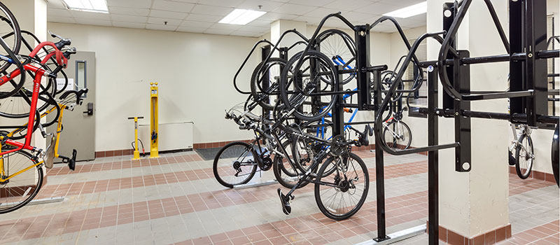 Bike room with bicycles.