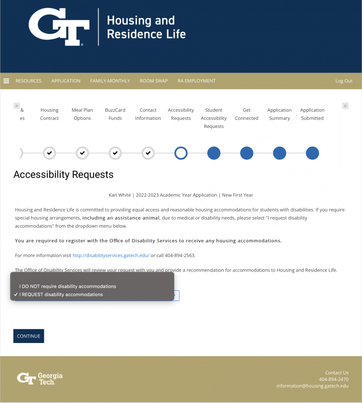 Screenshot of Accesibility Requests page