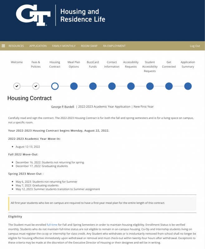 Screenshot of Housing Contract 1