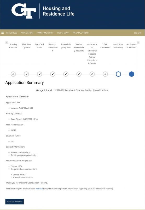 Screenshot of the Application Summary page.