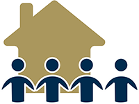 Icon of 4 people holding hands in front of a house.