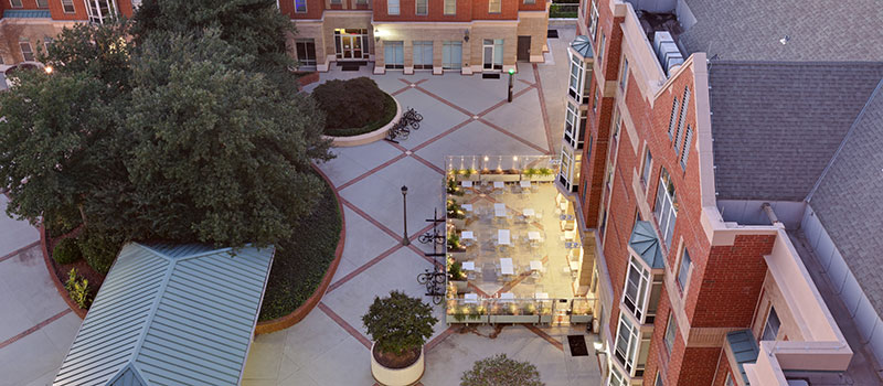 Aerial view of the North Avenue Apartments courtyard.