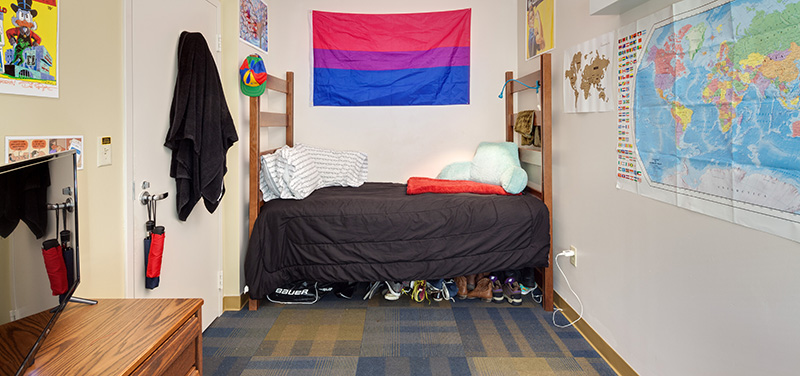 Furnished and decorated by a student bedroom.