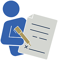 Icon of a person with a pen and a document.