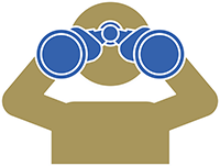 Icon of a person looking through binoculars.binoculars.