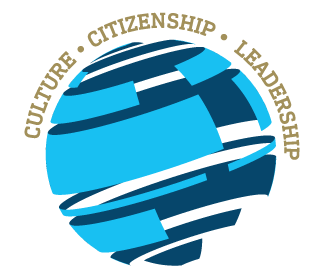 image of blue globe with text culture, citizenship, leadership
