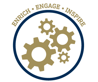 image of gears with text enrich, engage, inspire