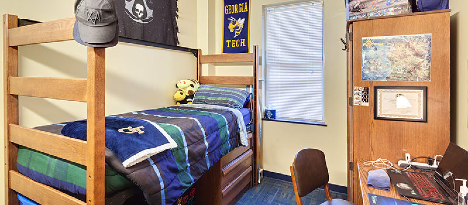 Furnished bedroom with extra student decorations.